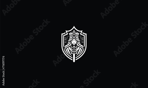 queen vector logo with sword shield badge logo, crown, face mask logo, girl crown, shield, badge,