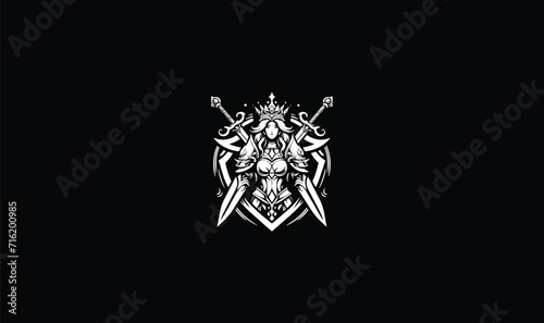 queen vector logo with sword shield badge logo, crown, face mask logo, girl crown, shield, badge,