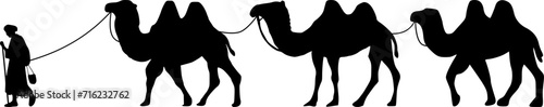 Camel Herder Silhouette illustration. Camel Caravan Silhouette