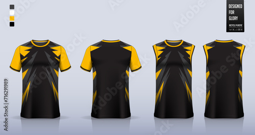 T-shirt sport, Soccer jersey, football kit, basketball uniform, tank top and running singlet mockup. Fabric pattern design. 