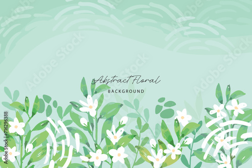 Spring background with jasmine green leaves frame background. Vector jasmine flower banners. Asiatic Jasmine Watercolor illustration. Hand drawn element design. Artistic vector jasmine design element.