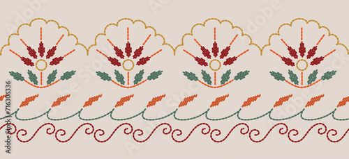 Motif ethnic pattern handmade border beautiful art. Ethnic leaf floral background art. folk embroidery Mexican, Peruvian, Indian, Asia, Turkey Uzbek style. Embroidery pattern design hem skirt.