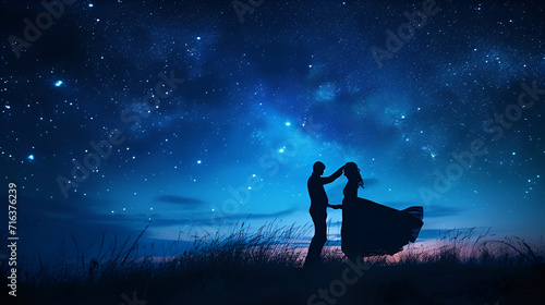 Silhouette of a romantic couple dancing in Twilight , generative ai