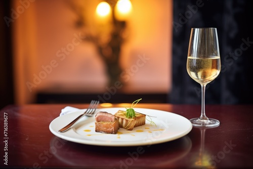 foie gras on toast beside a glass of sparkling wine