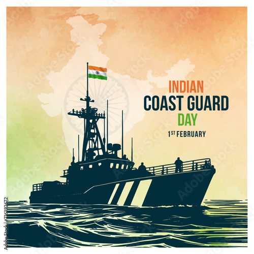 Indian Coast Guard Day 1st February, Tricolor background, Social Media Design Square Post Vector Template 
