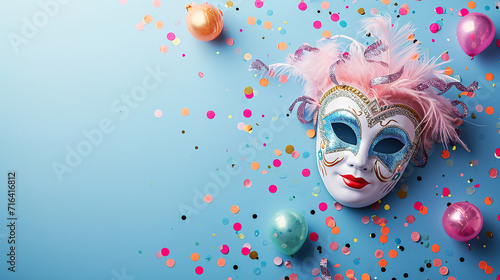 minimalitic carneval background with mask, with empty copy space, carbeval concept