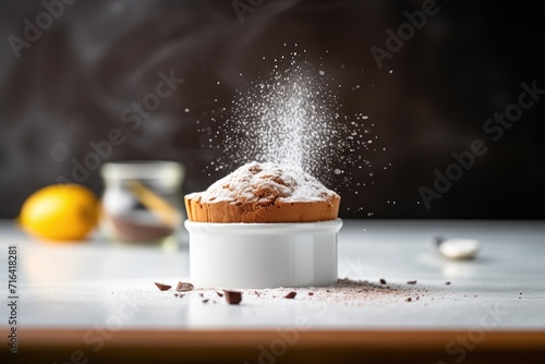 chocolate souffle with a dusting of powdered sugar