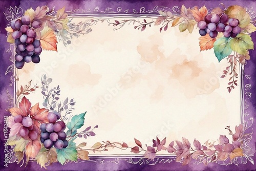 watercolor aged vineyard framework with grape for cards, greetings and congratulations, shabby chic look paper