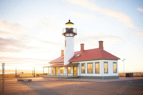 golden hour glow on an oceanfront lighthouse