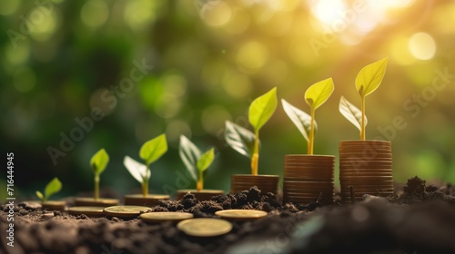 Tree grows on a pile of coins concept of profit saving for the future of investment and business growth for financial prosperity and sustainable development.