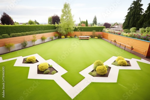 immaculate lawn with geometric garden design