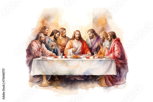 Last supper of Jesus and His apostles watercolor. Vector illustration design.