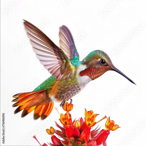 Hummingbird in Flight Above Flower, Nature Photography Picture
