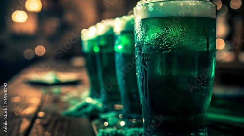St. Patrick day, Green clover, Leprechaun drinking in a pub, pot of gold, green beer, lucky, viking, horns, helm, warrior