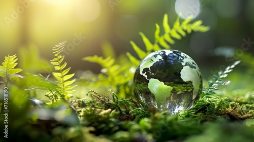 World environment and earth day concept with glass globe and eco friendly enviroment 