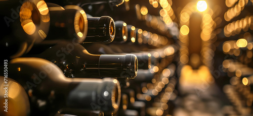 wine bottles stacked in a cellar