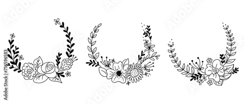 Doodle hand drawn flower garland frame templates