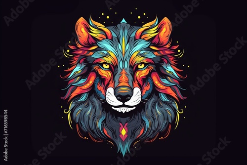 Multicolored wolf head drawing in vector format for t-shirt design