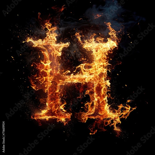 Capital letter H with fire growing out