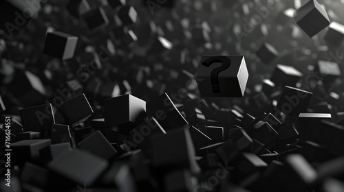 Black cubes falling with sign question mark background