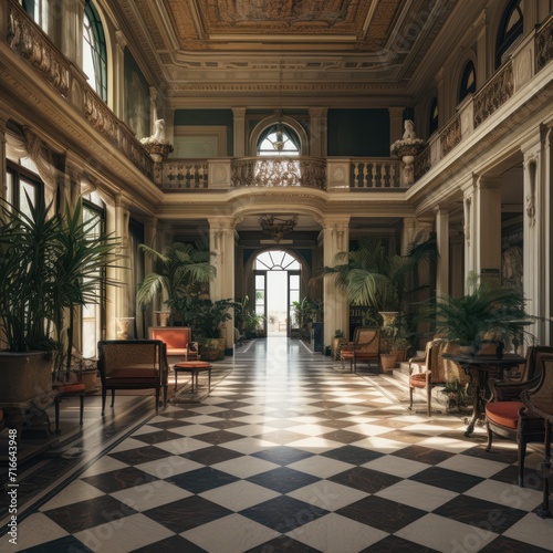 The foyer inside an Italian luxury hotel - AI Generated Digital Art