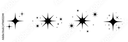 Stars, meteoroids, comets, asteroids on a white background. Pattern with stars. Chaotic elements. White and black retro background. Vector illustration