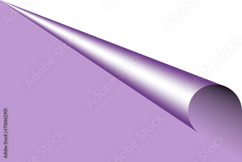 Tapeta w kolorze jasno fioletowym z zagiętym, zrolowanym rogiem strony z odsłoniętą białą kartką