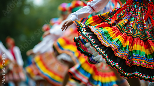 Traditional Eastern European folk dancers in colorful costumes performing at a cultural festival.