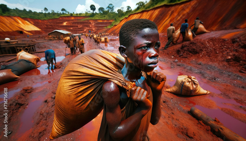 Child labor in Congo at a Colbalt mine .Due to high poverty rates in the country, child labor is common in mining and other sectors. Cobalt is a type of metal commonly used in lithium ion batteries