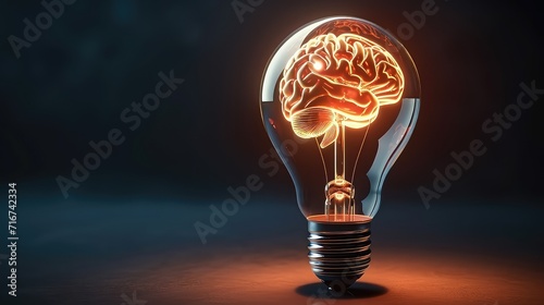 A clean and shiny light bulb with a brain in the form of a glowing wire