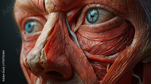 Close Up of Muscles on Mans Face, Detailed View of Facial Musculature