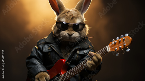 cartoonic easter bunny handling guitar ,Generative AI 