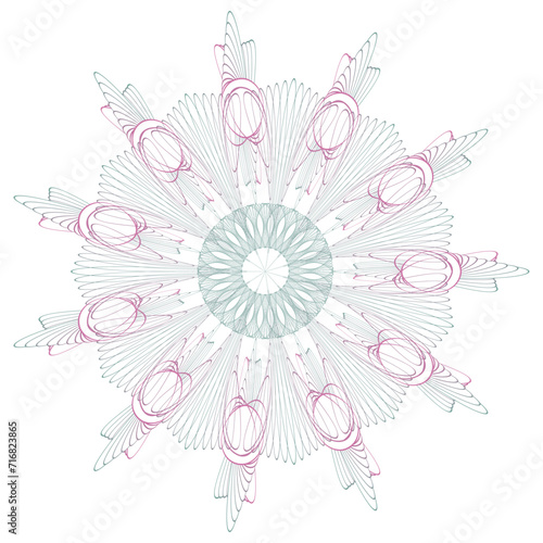 Guilloche rosette element. Security papers round pattern. Circle watermark design for certificate, diploma and money design. Vector background 