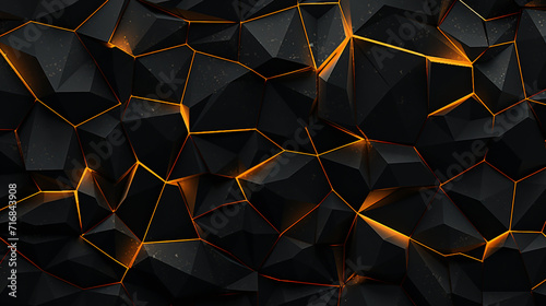 a black background with orange light and cracks, in the style of abstract geometrics, hard edge, shaped canvas