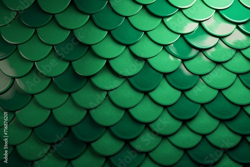 3D tiles formed a futuristic wall with green fish scale blocks. Rendered in a semigloss finish. Generative AI