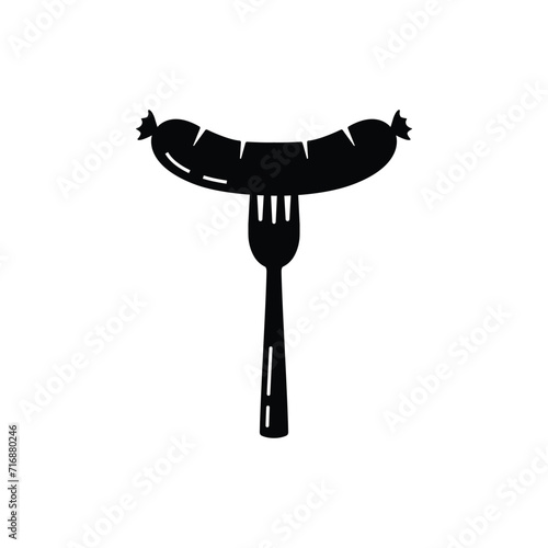 black sausage on fork like currywurst icon. concept of roasted bratwurst or german grilled meat. flat simple style trend modern curry wurst logotype graphic design isolated on white background