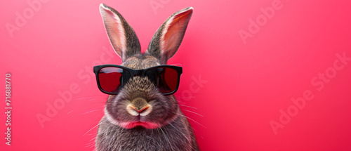 Cooler Osterhase mit Sonnenbrille vor buntem Hintergrund