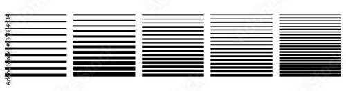Halftone black horizontal stripes set. Abstract fade background collection. Vector illustration.