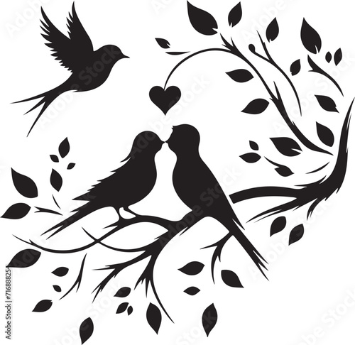 birds love on branch valentine silhouette illustration 