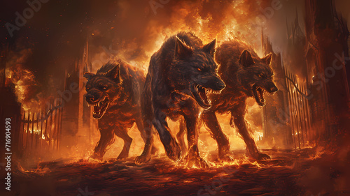 Hell Hounds Guarding the Fiery Gates of Hell