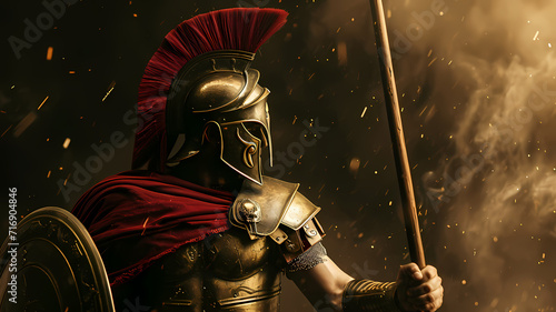 roman spartan soldier with armor and a spear