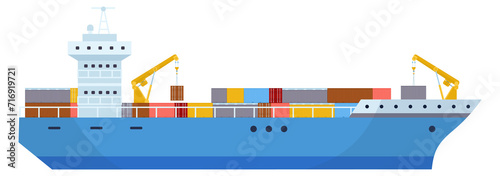 Cargo ship icon. Sea freight container transport