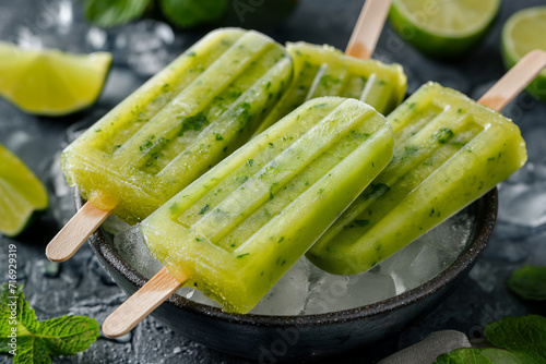 Bow of avocado lime ice lollies.