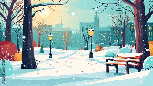 Cartoon winter park. A simple and whimsical illustration of a snowy park.