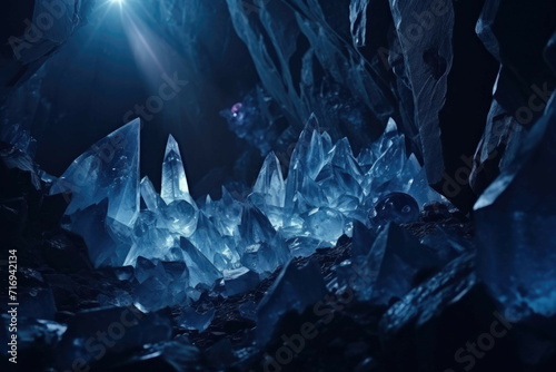 Dark cave with glowing crystals