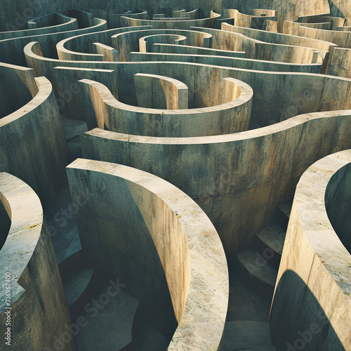 A labyrinth with confusing paths depicting the ambiguity and complexity of decision making. VUCA concept.