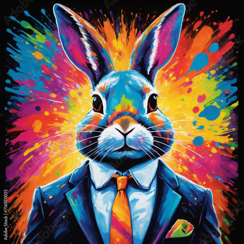 Stylish rabbit in a suit on a colored background