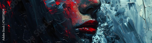 Painting of Womans Face With Red Lipstick