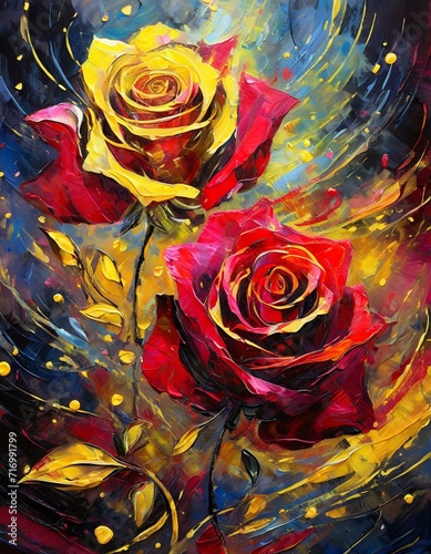 Abstrakcyjne malowane Róże. Generative AI