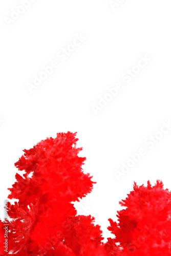 Macro image red salt crystal on white background.